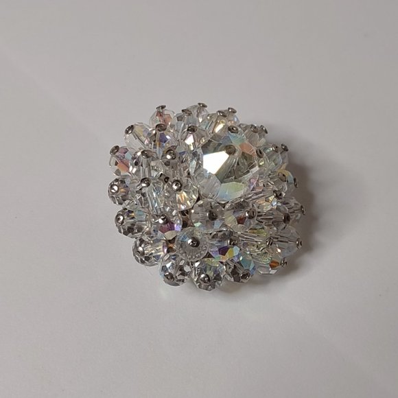 Vintage Pretty Clear Glass Bead Brooch - Picture 3 of 9